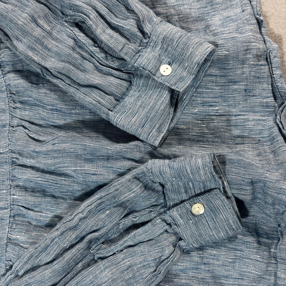 Sigrid Olsen Blue Striped 100% Linen Peplum Button Front Long Sleeve Top Women M - Picture 8 of 8